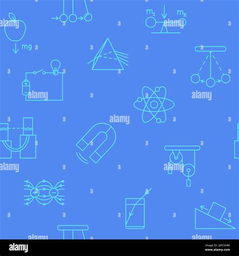 Physics Seamless Pattern In Line Style Scientific Symbols On