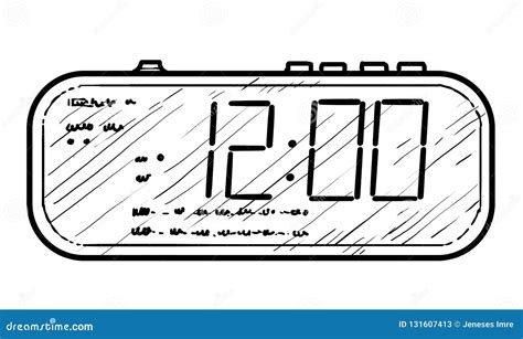 Digital Alarm Clock Illustration Drawing Engraving Ink Line Art