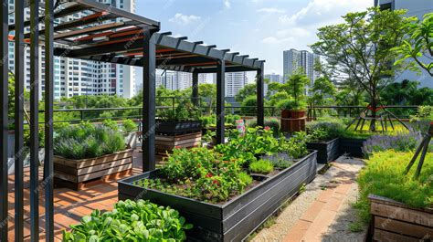 Premium Photo A Lush Rooftop Garden With A Variety Of Plants And