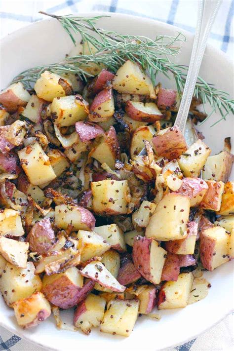 Roasted Potatoes And Onions With Rosemary And Mustard