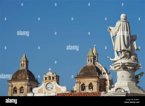 White Marble Statue Of Christopher Columbus In The Plaza De La Aduana