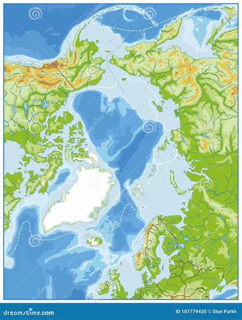 Arktycznego Oceanu Fizyczna Mapa żadny Tekst Ilustracja Wektor