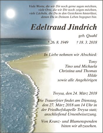 Traueranzeigen Von Edeltraud Jindrich Trauer Hna De