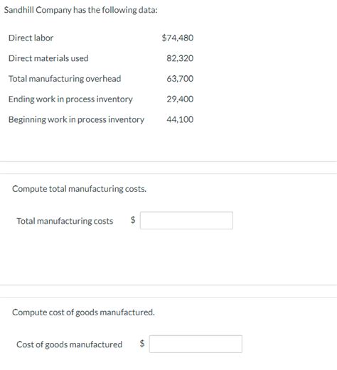 Solved Sandhill Company Has The Following Data Compute Total Chegg