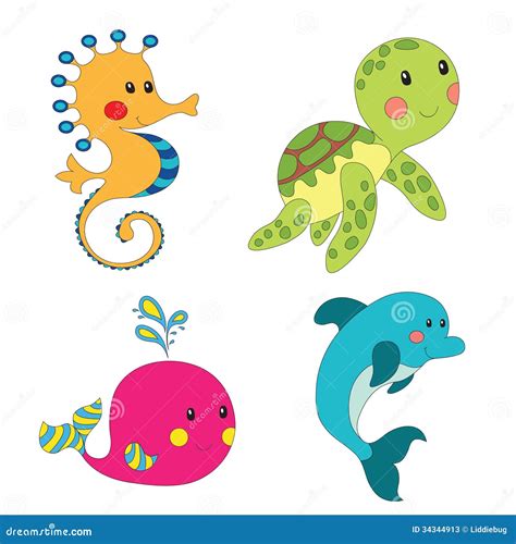 Set Of Cartoon Sea Creatures Stock Photos - Image: 34344913