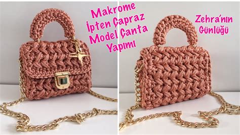 Makrome İpten Çapraz Model Çanta Yapımı Handmade Bag Makrome İpten