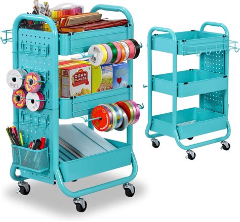 Designa Tier Utility Storage Rolling Cart With Removable Pegboard