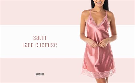Satini Lingerie Satin Lace Chemise Nightgown Full Slip Sleepwear Nightwear Baby Pink M