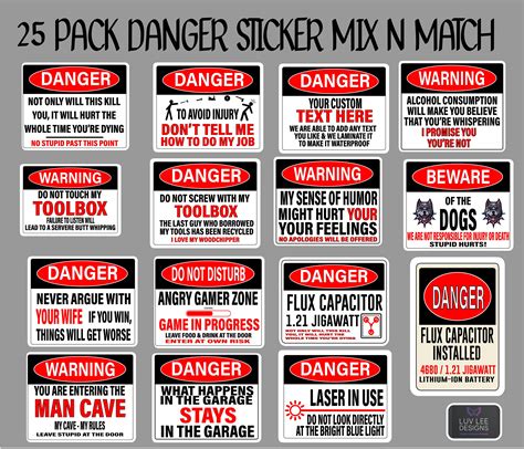 Danger Sticker Pack of 25 Stickers, Choose Your Danger Stickers, Own ...