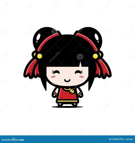 Cute Chinese Girl Cartoon Character Wearing Chinese Costume Stock Vector - Illustration of ...