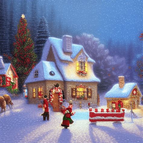 Thomas Kinkade Christmas Village Painting · Creative Fabrica