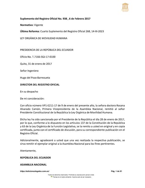 Ley Orgánica De Movilidad Humana Lomh 2023