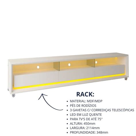 Rack Para Tv Requinte Led Rod Zios Branco Gelius M Veis Rosafor