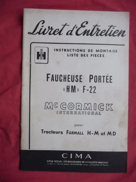 Livret D Entretien Mc Cormick International Faucheuse Hm F Tracteur