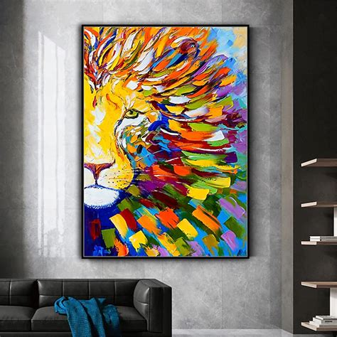 mintura handmade colorful lion oil paintings  canvas wall art