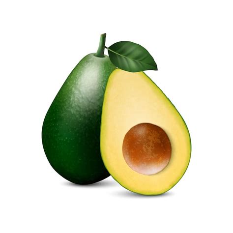 Vektor D Realistische Ganze Und Halbe Avocado Mit Samen Und Blatt