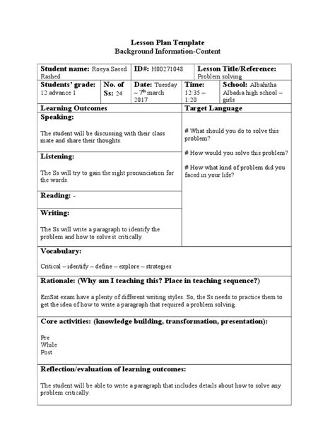 Problem Solving Lesson Plans