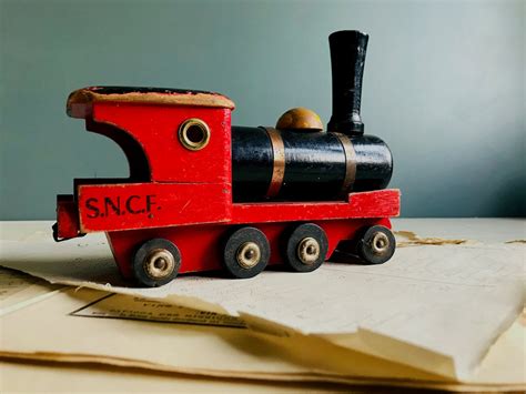 A Vintage French Wooden Toy Train, Red Wooden Train, SNCF Train, Pull ...