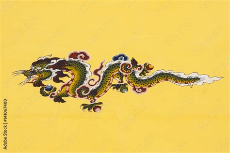 Traditional ancient style bhutanese wall painting, dragon, on the ...