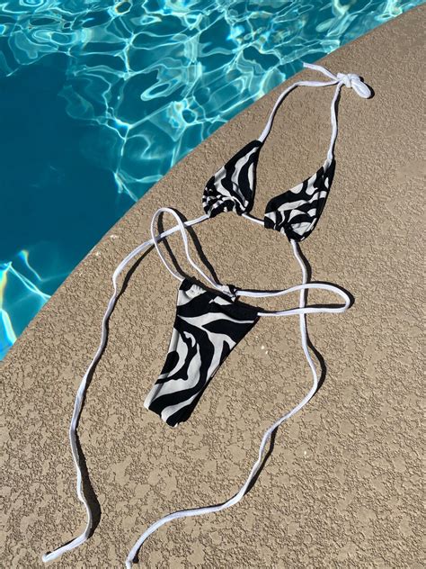 Zebra Print String Micro Bikini Set Extreme Two Piece Safari Swimsuit Sexy G String Etsy