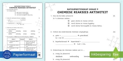 Chemiese Reaksies Aktiwiteit Teacher Made Twinkl