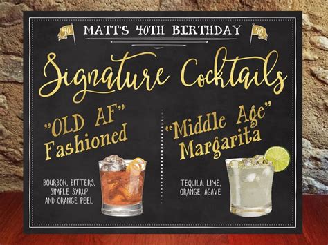 Printable Signature Drinks Chalkboard, Cocktails, Birthday Drink Menu ...