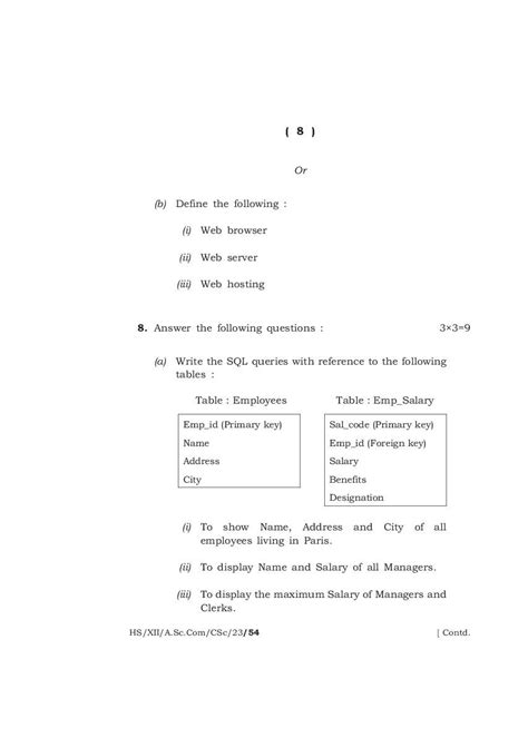 Meghalaya Board MBOSE Class 12 Question Paper 2024 For Computer