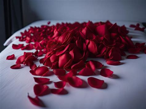 Premium AI Image | Rose petals on bed in white room ai generative