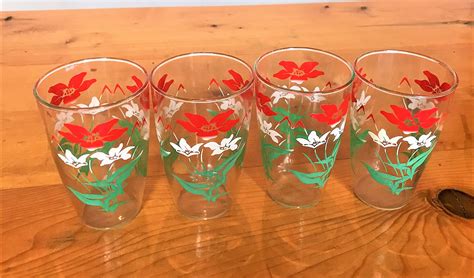 Vintage Juice Or Drinking Glasses Red White And Green Set Of Etsy España