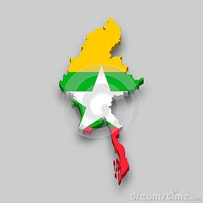 D Isometric Map Of Myanmar With National Flag Cartoon Vector