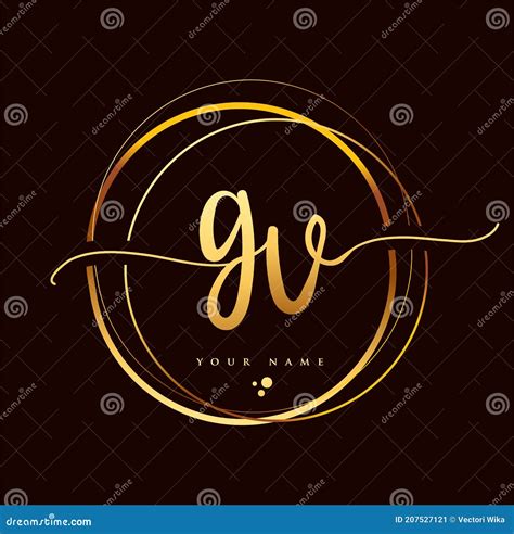 GV Initial Handwriting Logo Golden Color Hand Lettering Initials Logo