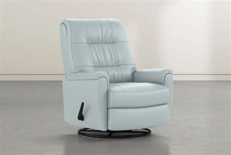 Rogan II Leather Light Blue Swivel Glider Recliner | Living Spaces