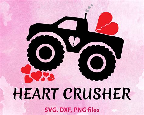 Heart Crusher Svg Boy Valentine Svg Kids Truck Svg Monster Etsy