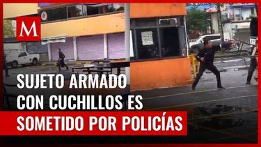 Policías se enfrentan contra sujeto armado con cuchillos en Tlalpan