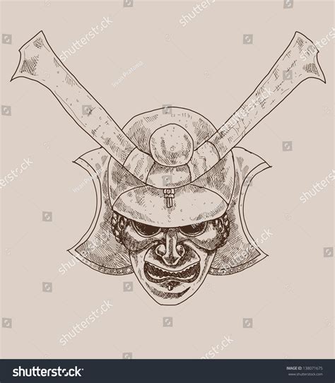 Samurai Mask Drawing Stock Vector (Royalty Free) 138071675