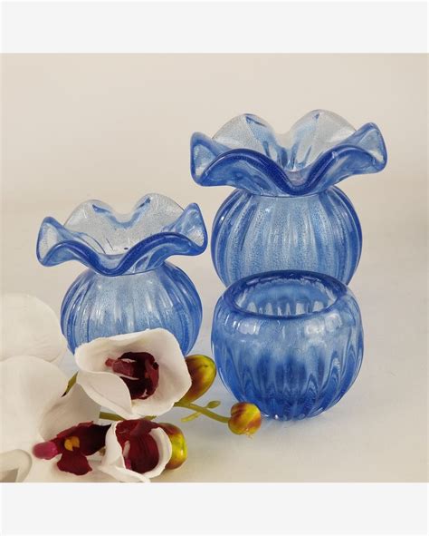 Riachuelo Mini Cachepot De Murano Vasinho Cor Azul Safira Suave