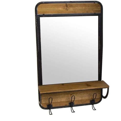 Porte manteau avec miroir rétro industriel bois brun 72 cm