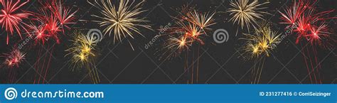 Firework Background Banner Panorama Colorful Festive Firework In