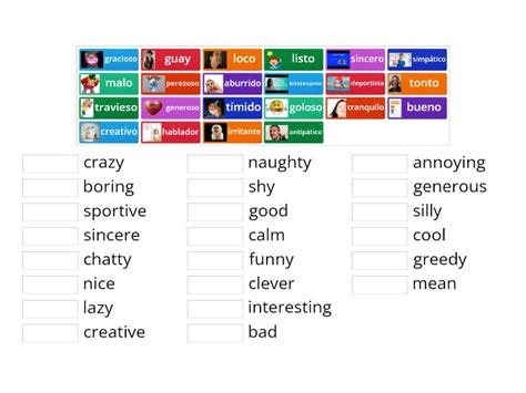 Spanish Adjectives Personality Match Up