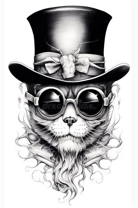 Un Dibujo De Un Gato Con Un Sombrero Superior Y Lentes Ai Foto De