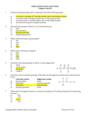 PQ1 Ch1 Ch2 Chm 113 Practice Quiz 1 Answers CHM 113 PRACTICE QUIZ 1