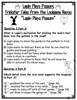 Cajun Folktales Lapin Plays Possum EBSR Comprehension Question Sets