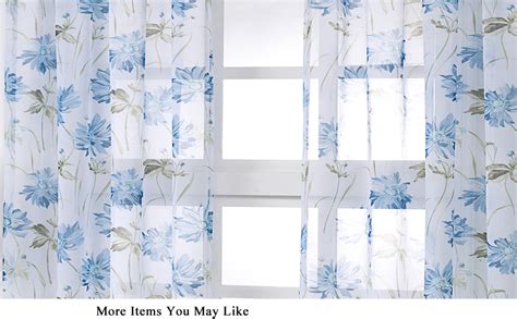 Amazon.com: Kotile Blue Floral Print Sheer Curtains - Living Room Rod ...