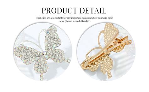 Bartosi Butterfly Hair Clips Gold Rhinestone Hair Barrettes Bridal Crystal Hair