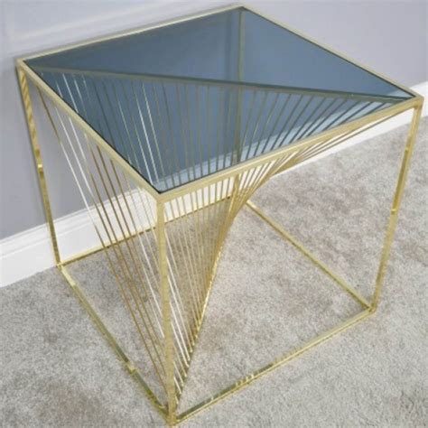 Gold Electro Plated Steel Side Table With Tempered Glass Top