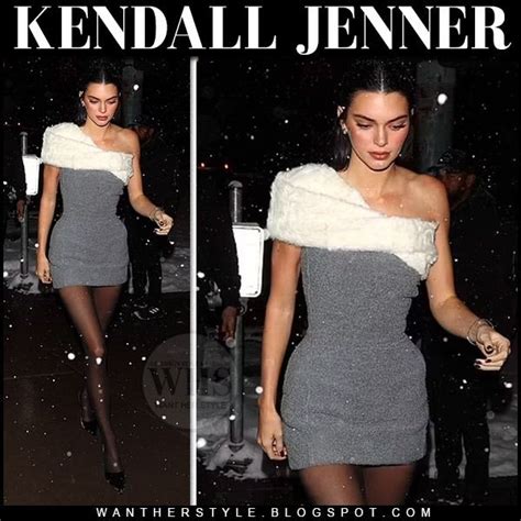 Kendall Jenner In Grey One Shoulder Mini Dress With White Fur Detail