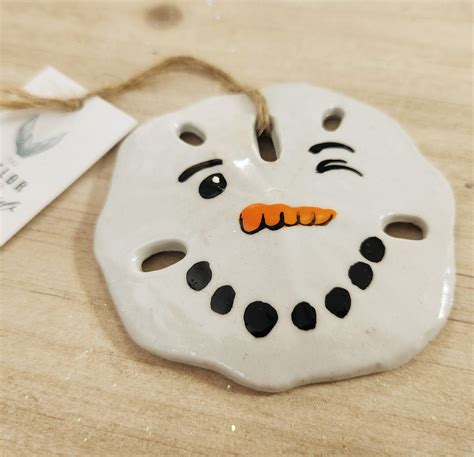 Hand Painted Winking Snowman Face Natural Florida Sand Dollar Etsy