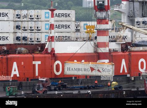 Crane Unloads Russian Container Ship Sevmorput Nuclear Powered