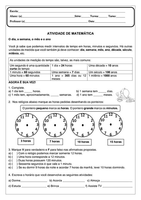 Atividades Medidas De Tempo 4 Ano Gabarito LEARNBRAZ