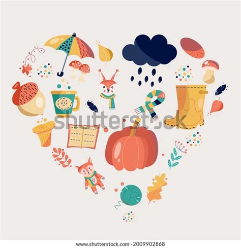 Colorful Autumn Set Pictures Form Heart Stock Vector Royalty Free